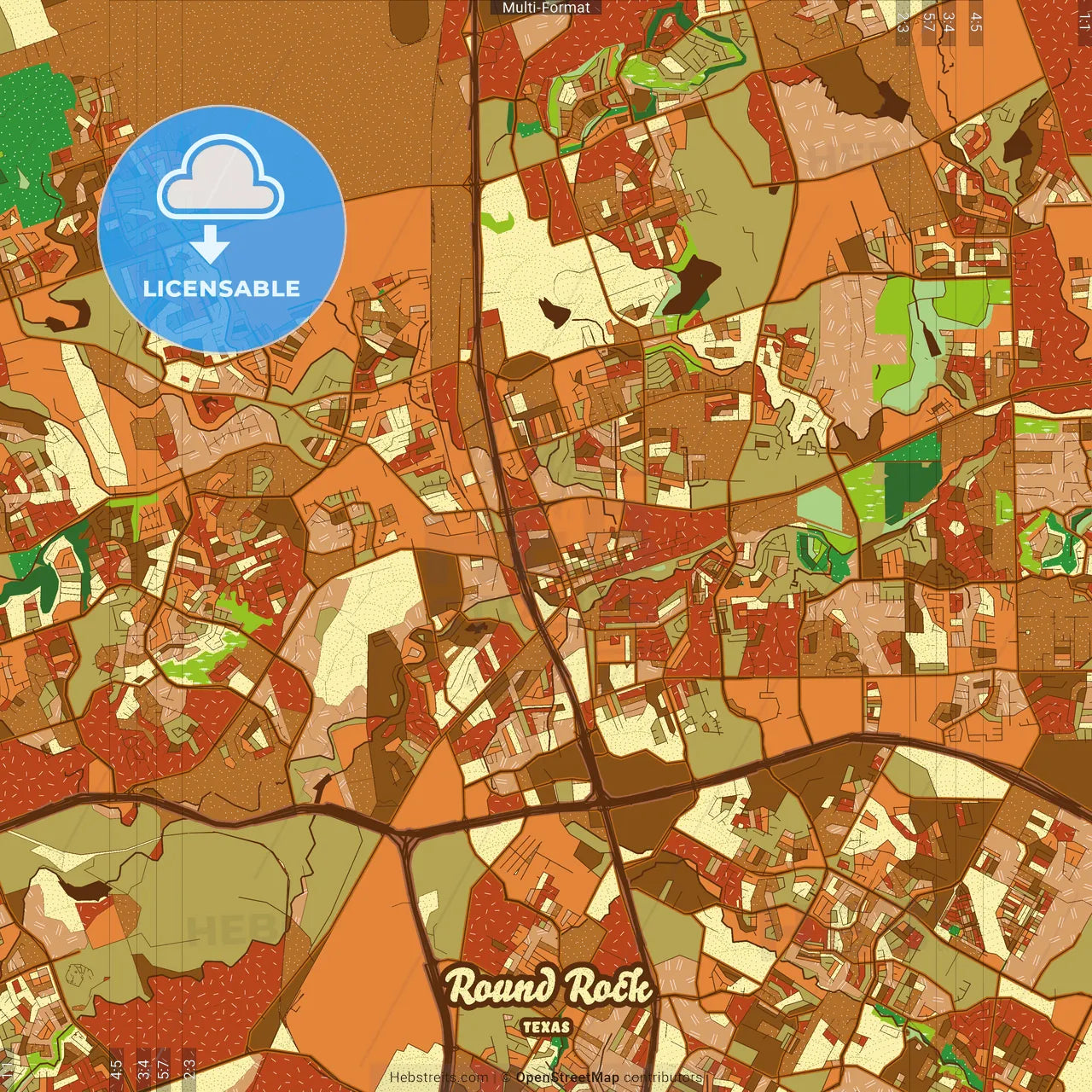 Round Rock Texas Farmhouse Poster Art Map Template