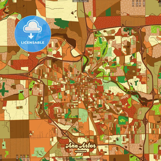 Ann Arbor Michigan Farmhouse Poster Art Map Template