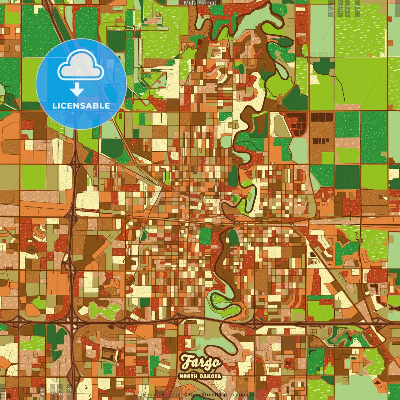 Fargo North Dakota Farmhouse Poster Art Map Template