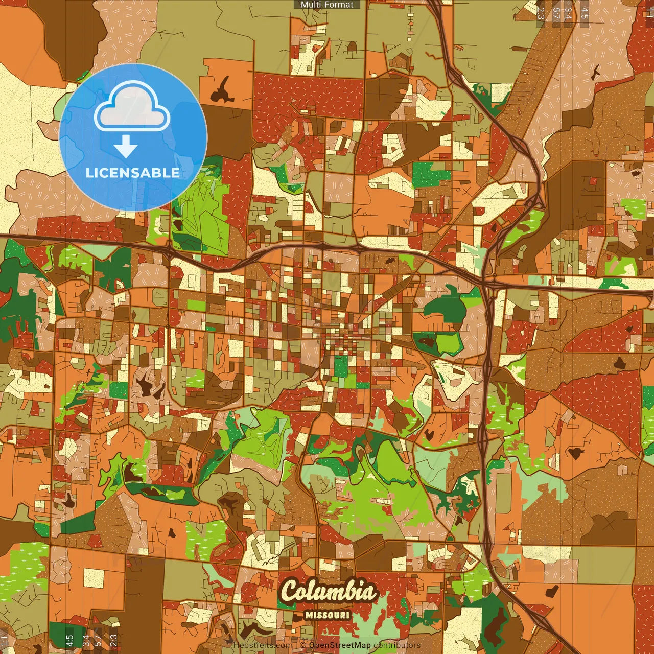 Columbia Missouri Farmhouse Poster Art Map Template