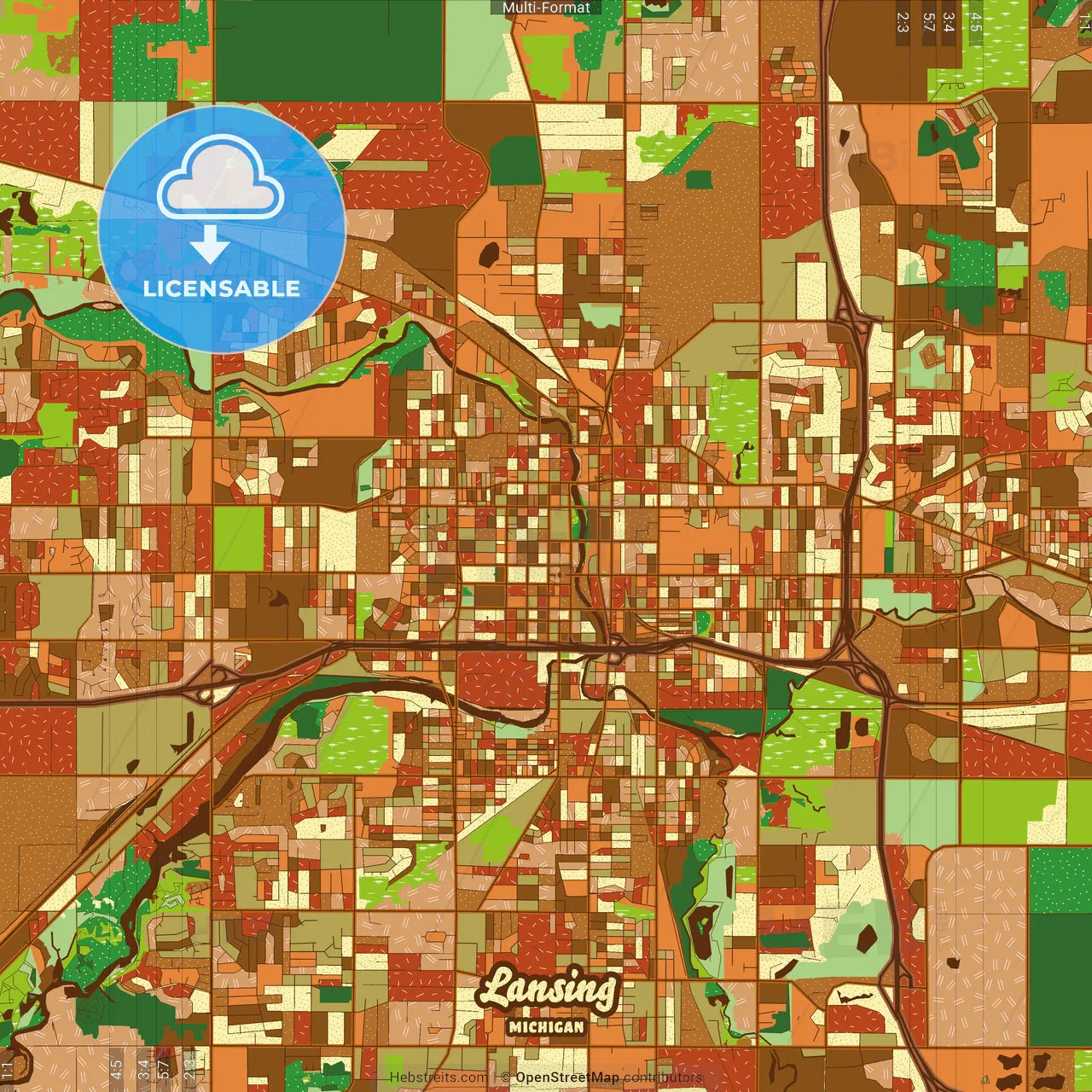 Lansing Michigan Farmhouse Poster Art Map Template