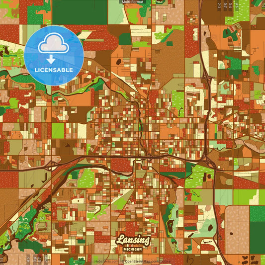 Lansing Michigan Farmhouse Poster Art Map Template