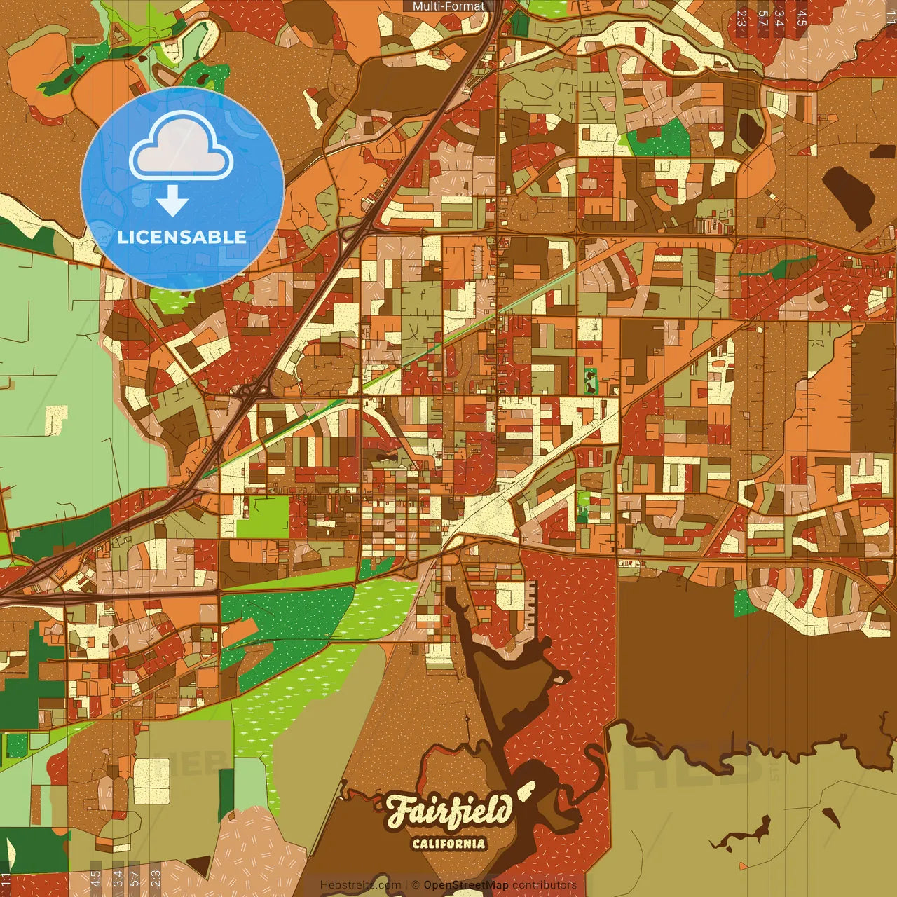 Fairfield California Farmhouse Poster Art Map Template