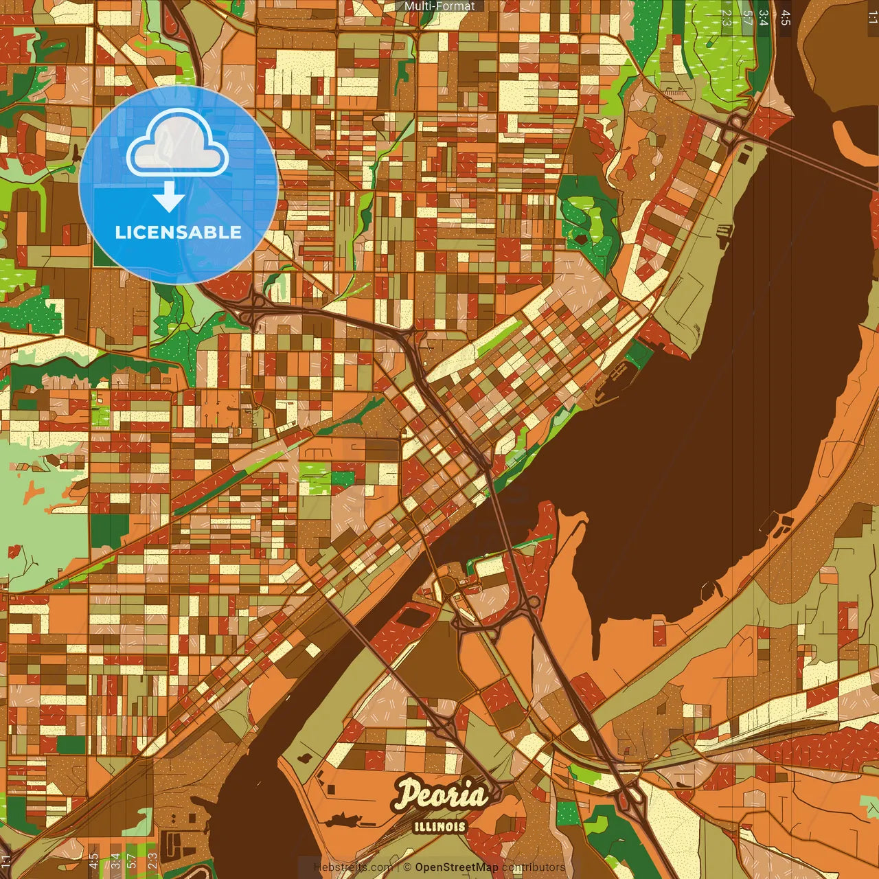 Peoria Illinois Farmhouse Poster Art Map Template