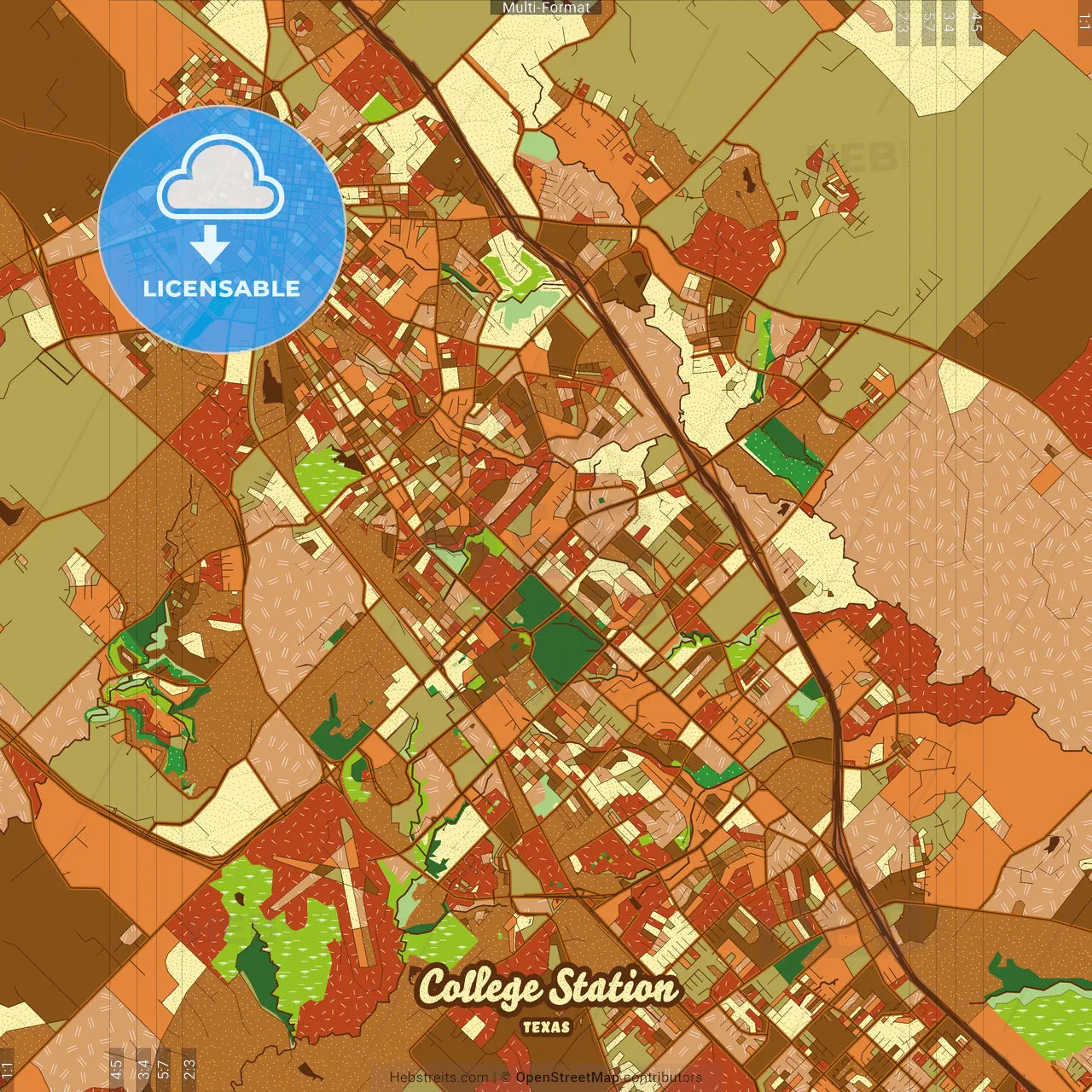 College Station Texas Farmhouse Poster Art Map Template