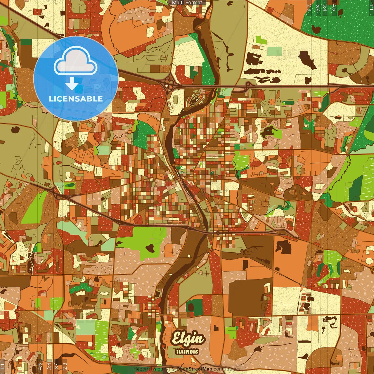 Elgin Illinois Farmhouse Poster Art Map Template