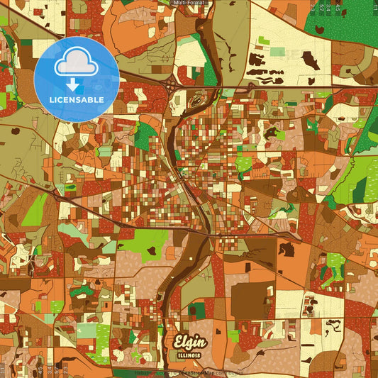 Elgin Illinois Farmhouse Poster Art Map Template