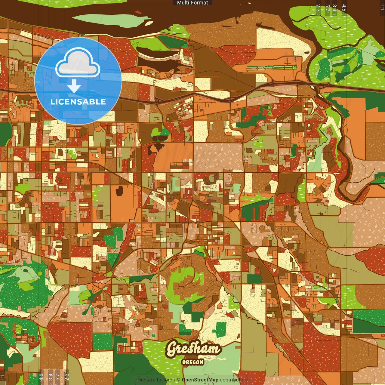 Gresham Oregon Farmhouse Poster Art Map Template