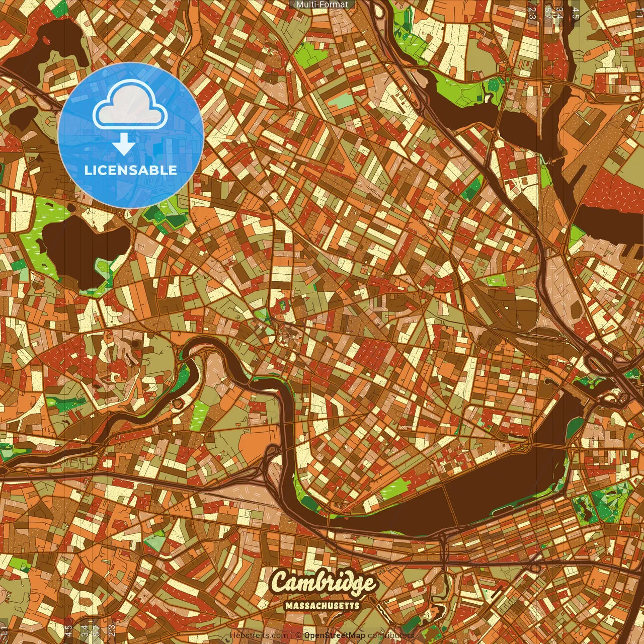 Cambridge Massachusetts Farmhouse Poster Art Map Template