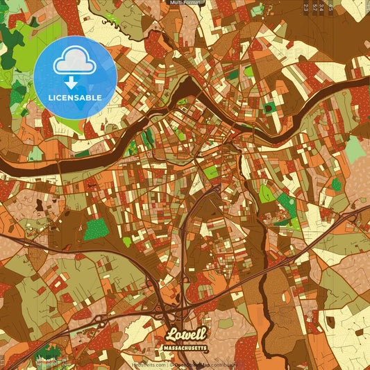 Lowell Massachusetts Farmhouse Poster Art Map Template