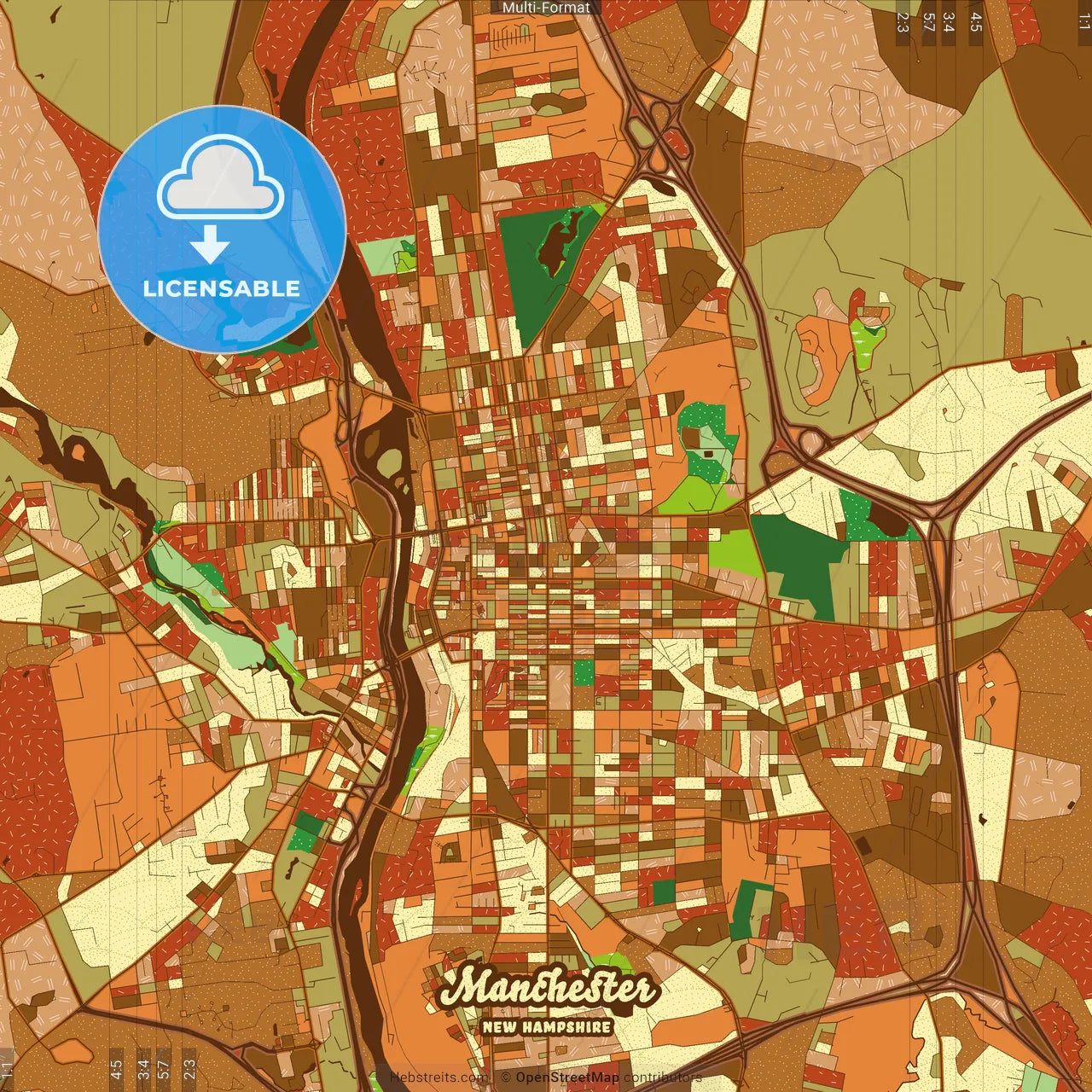 Manchester New Hampshire Farmhouse Poster Art Map Template