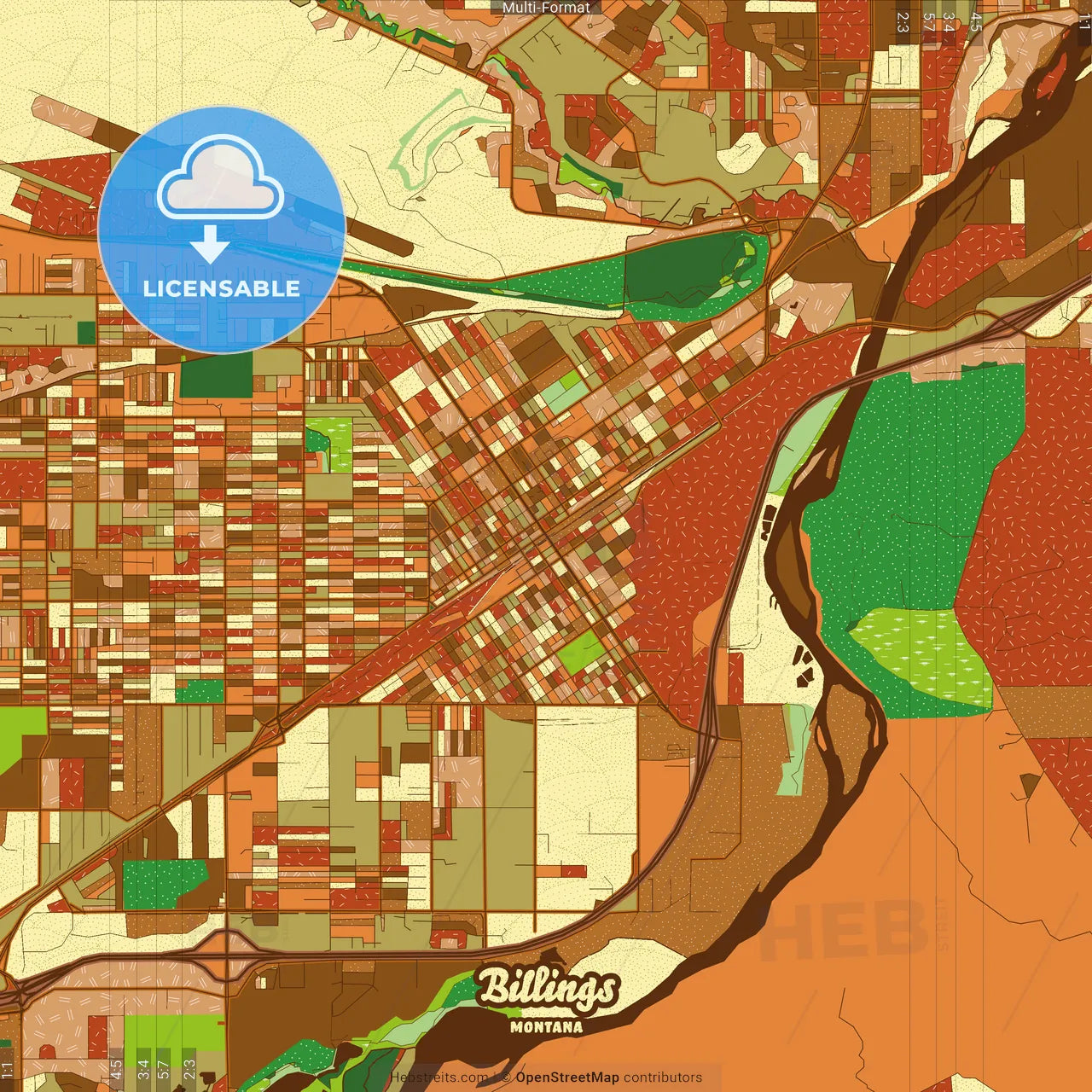 Billings Montana Farmhouse Poster Art Map Template