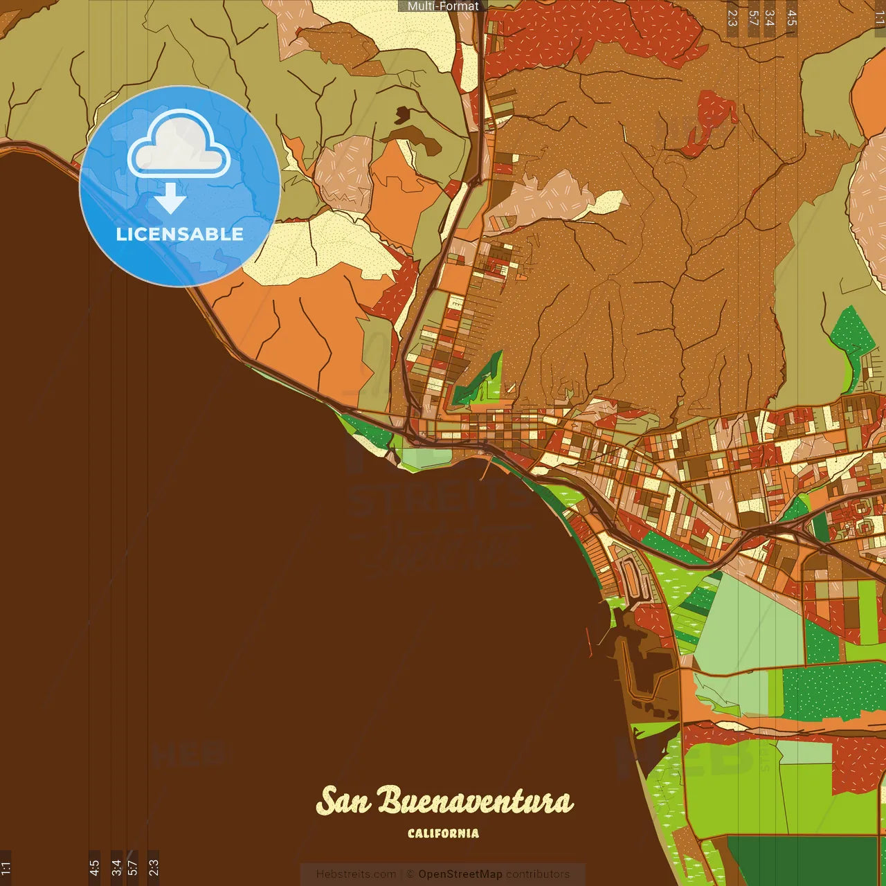 San Buenaventura California Farmhouse Poster Art Map Template
