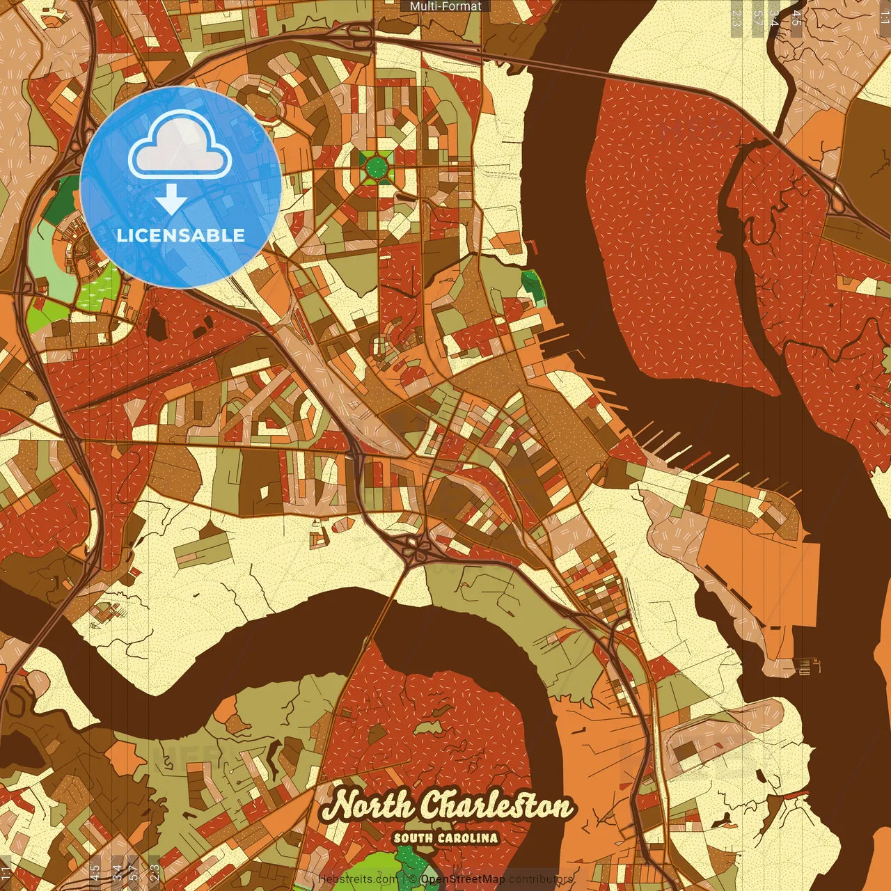 North Charleston South Carolina Farmhouse Poster Art Map Template