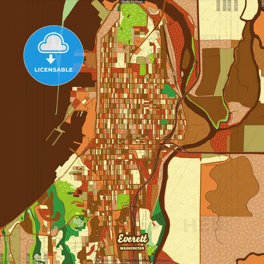 Everett Washington Farmhouse Poster Art Map Template