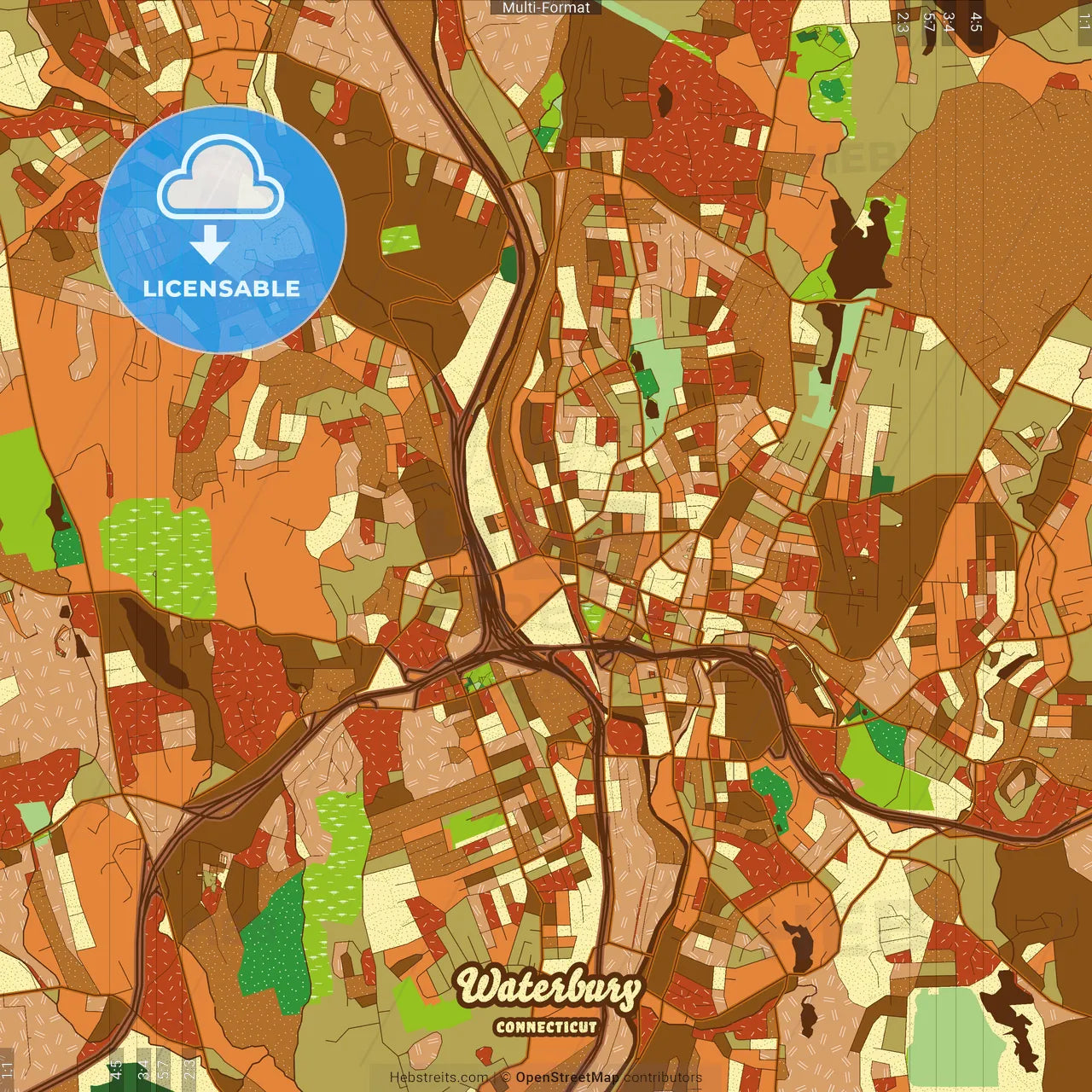 Waterbury Connecticut Farmhouse Poster Art Map Template