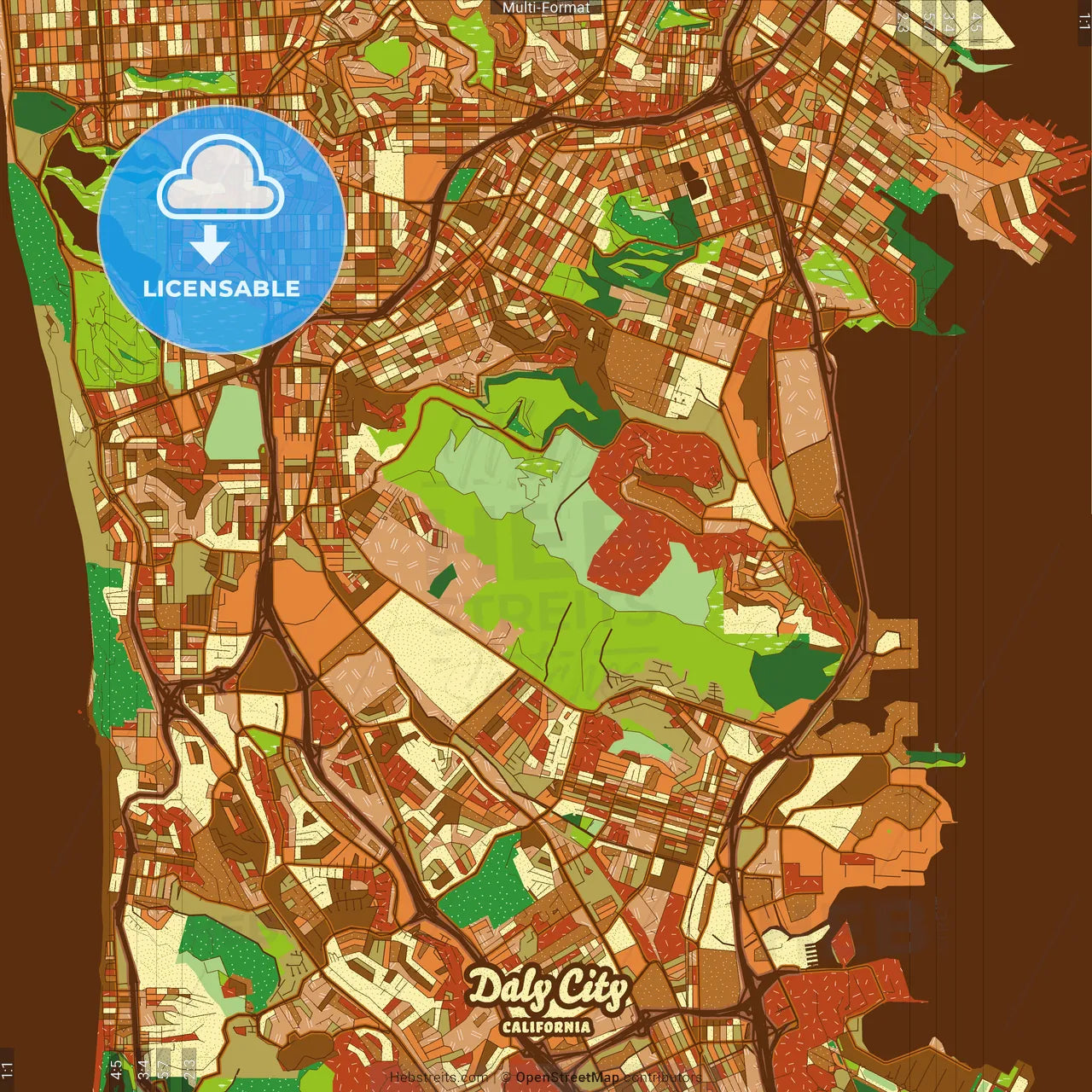 Daly City California Farmhouse Poster Art Map Template