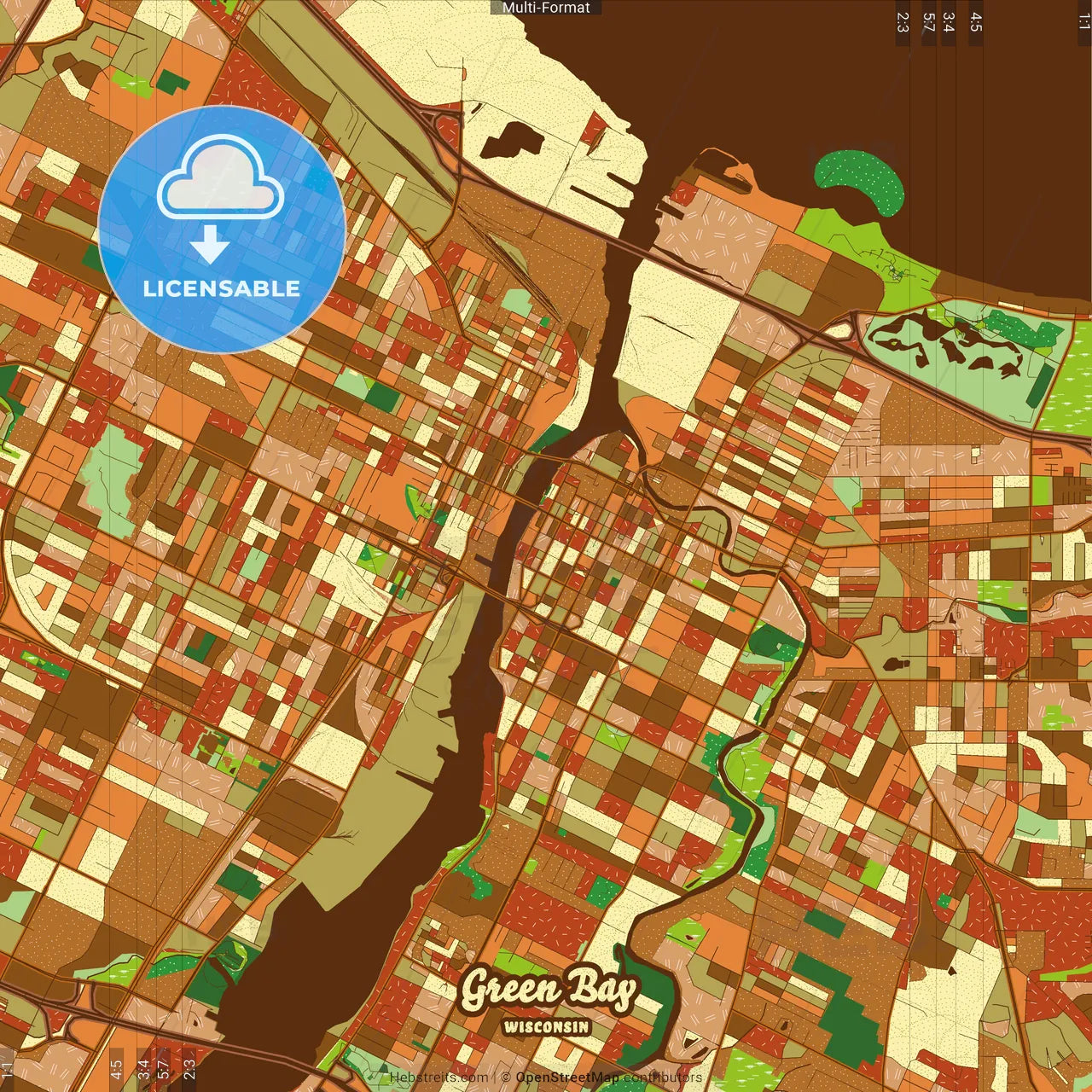 Green Bay Wisconsin Farmhouse Poster Art Map Template