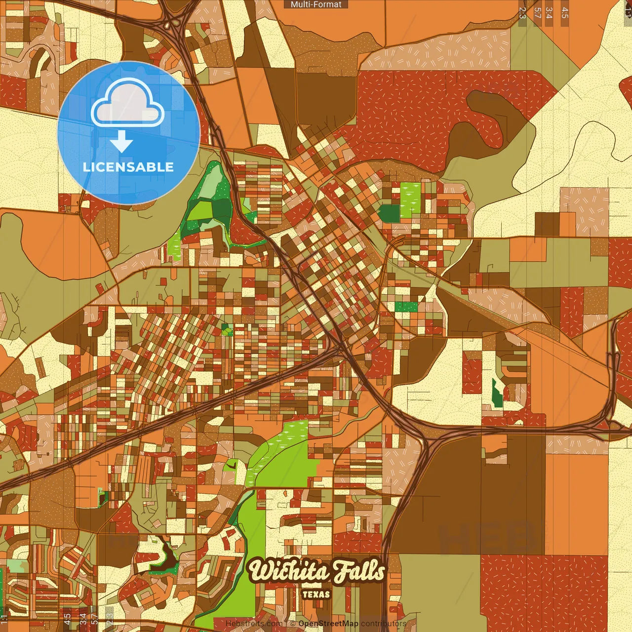 Wichita Falls Texas Farmhouse Poster Art Map Template