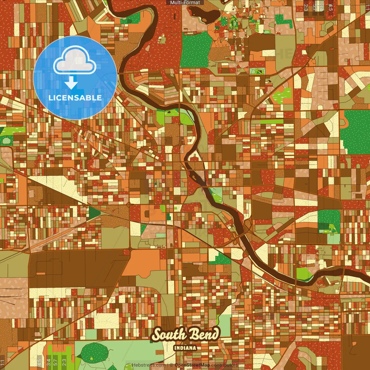 South Bend Indiana Farmhouse Poster Art Map Template