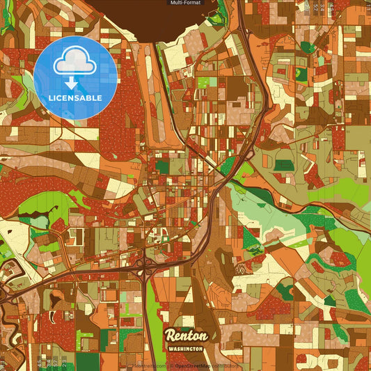 Renton Washington Farmhouse Poster Art Map Template