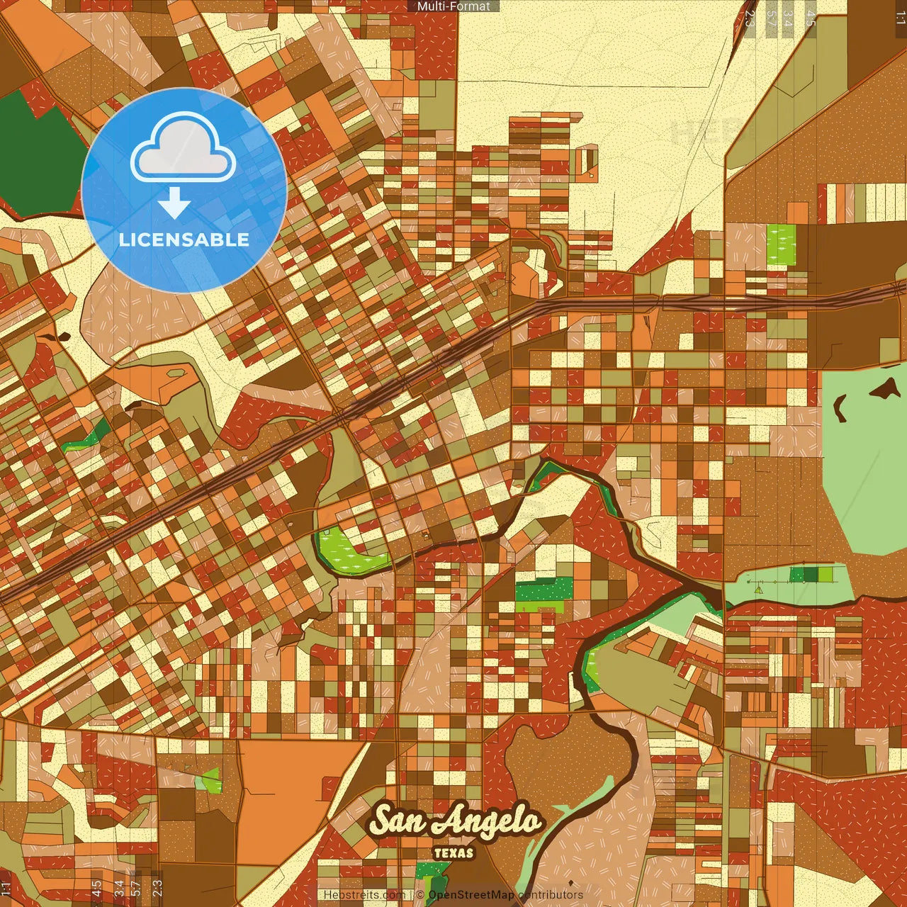 San Angelo Texas Farmhouse Poster Art Map Template