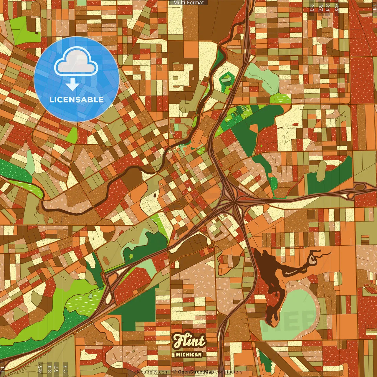 Flint Michigan Farmhouse Poster Art Map Template