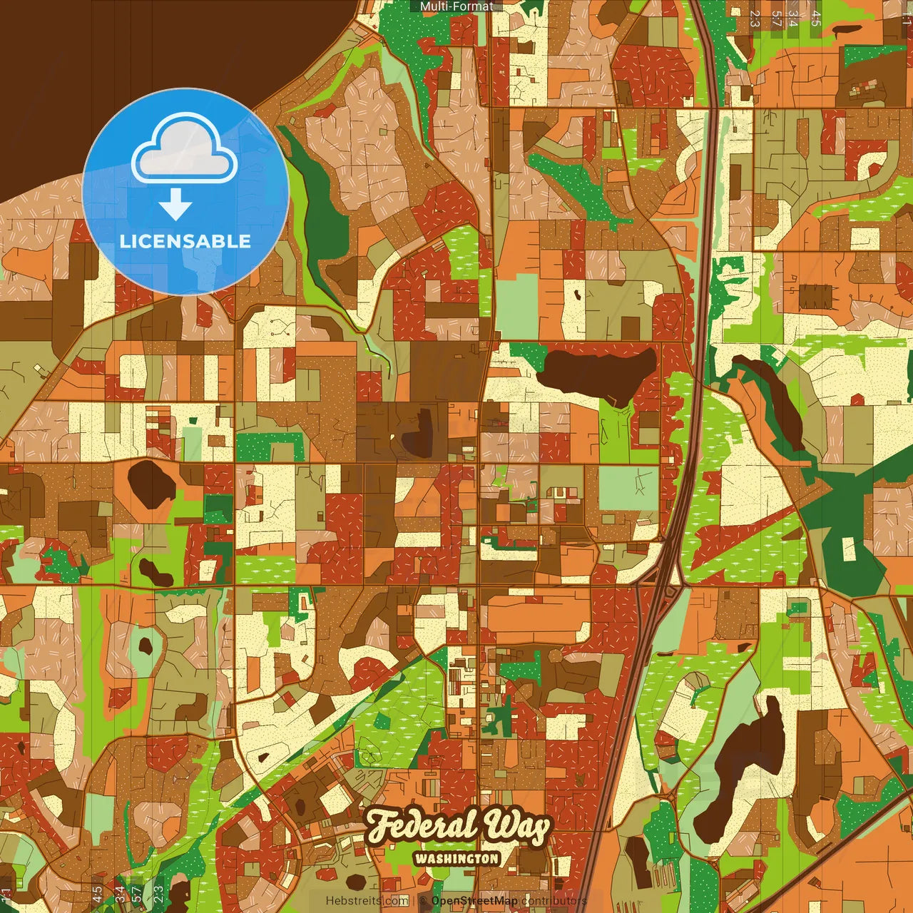 Federal Way Washington Farmhouse Poster Art Map Template