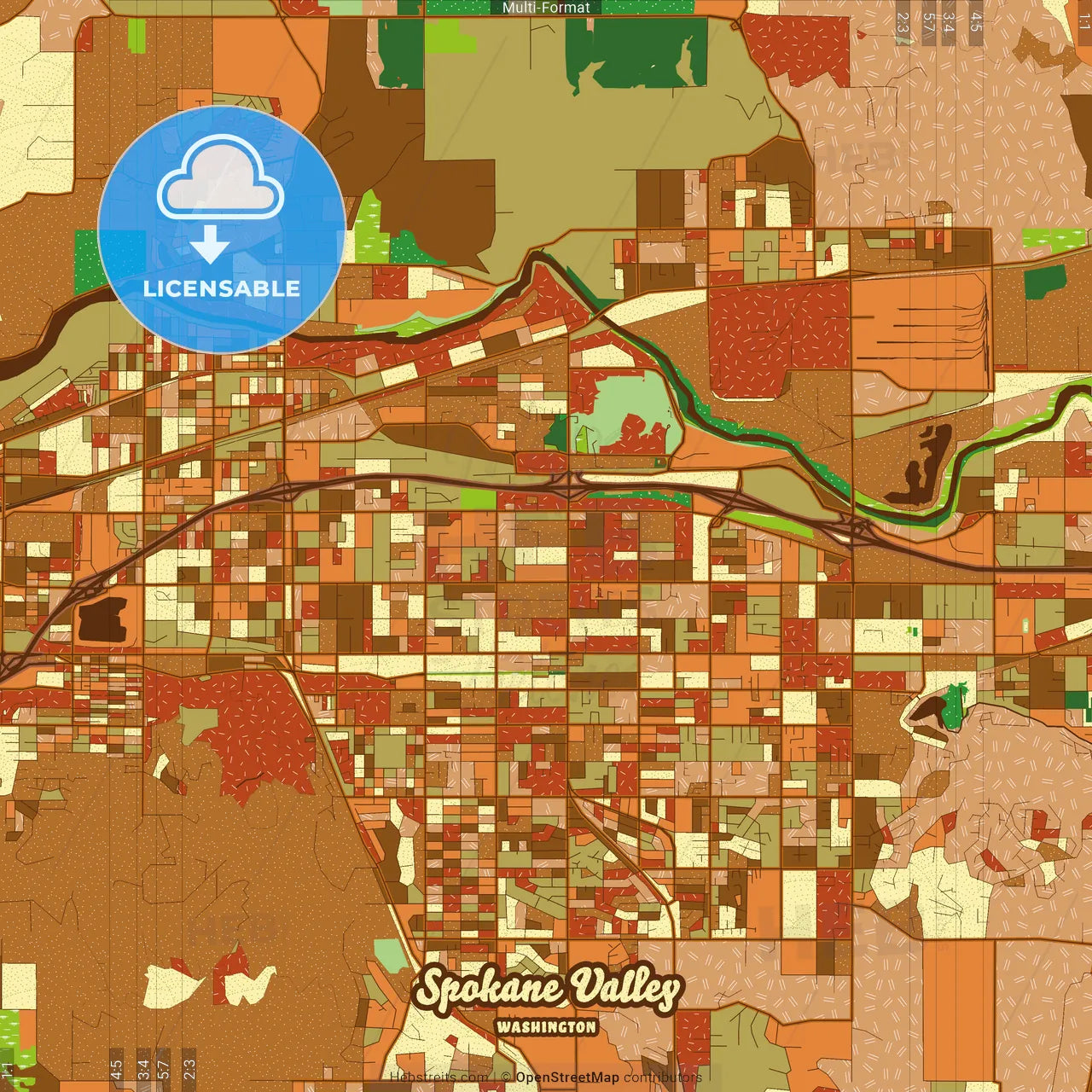 Spokane Valley Washington Farmhouse Poster Art Map Template