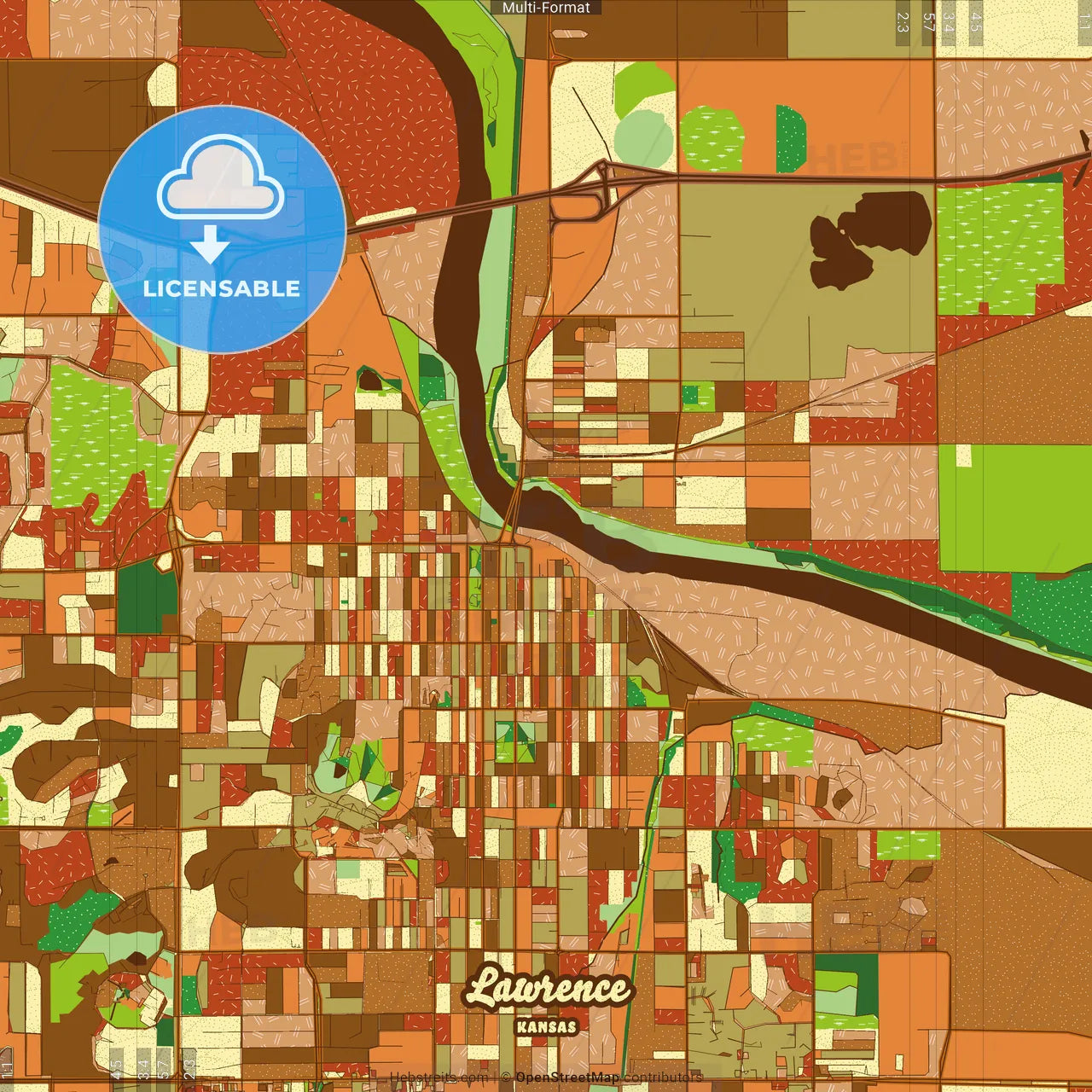 Lawrence Kansas Farmhouse Poster Art Map Template