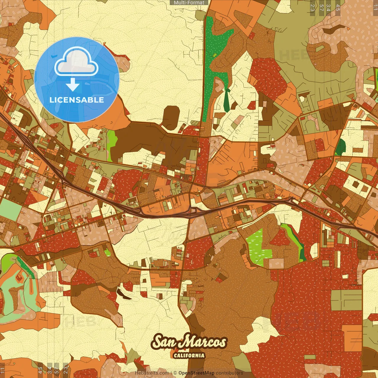 San Marcos California Farmhouse Poster Art Map Template