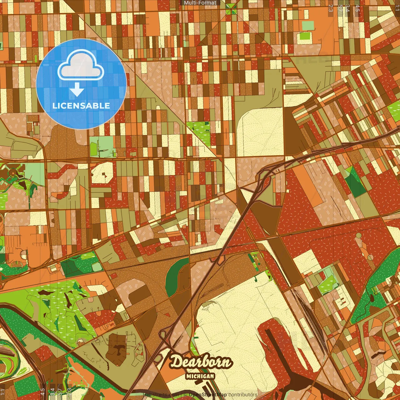 Dearborn Michigan Farmhouse Poster Art Map Template