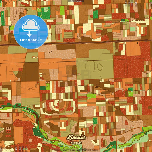 Livonia Michigan Farmhouse Poster Art Map Template