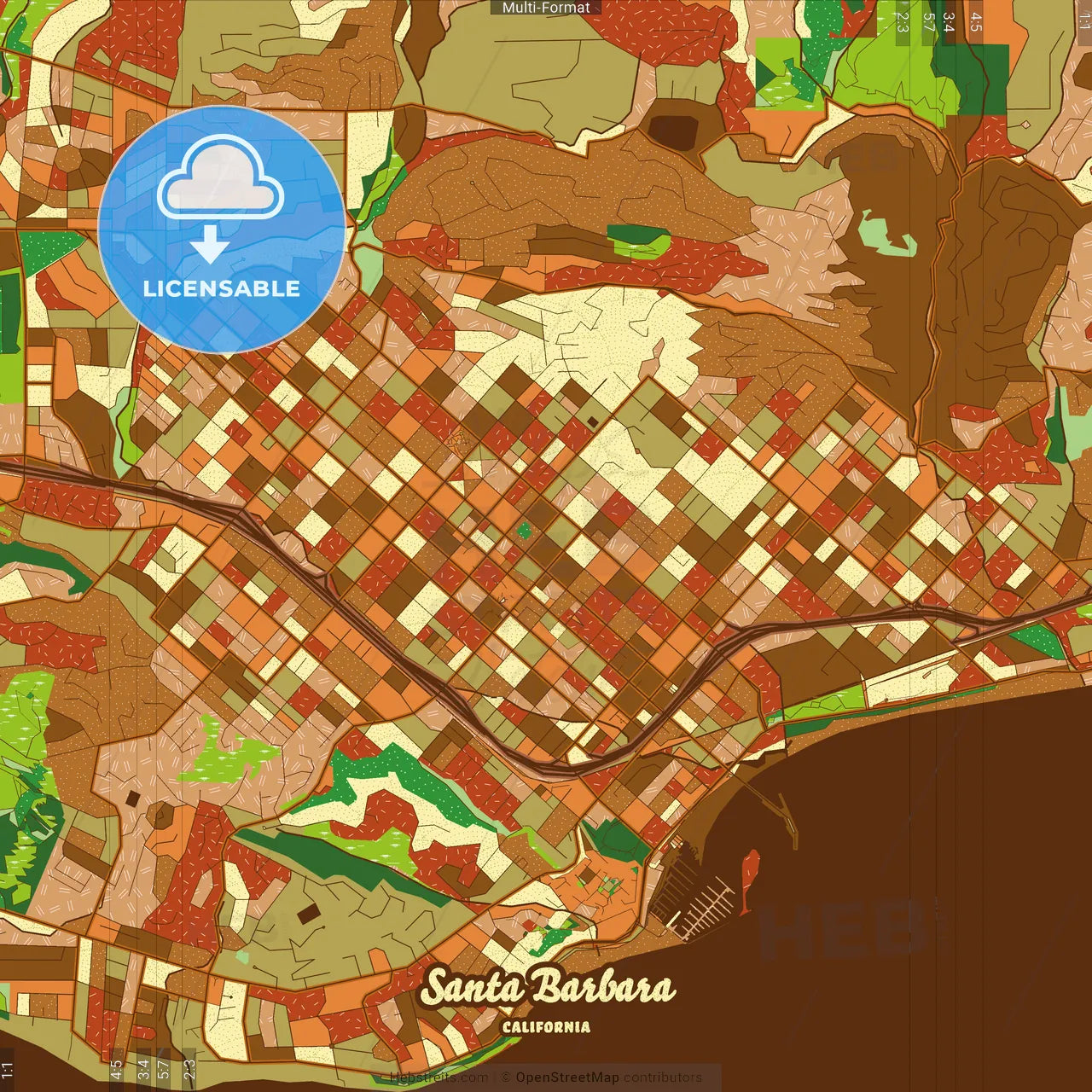 Santa Barbara California Farmhouse Poster Art Map Template