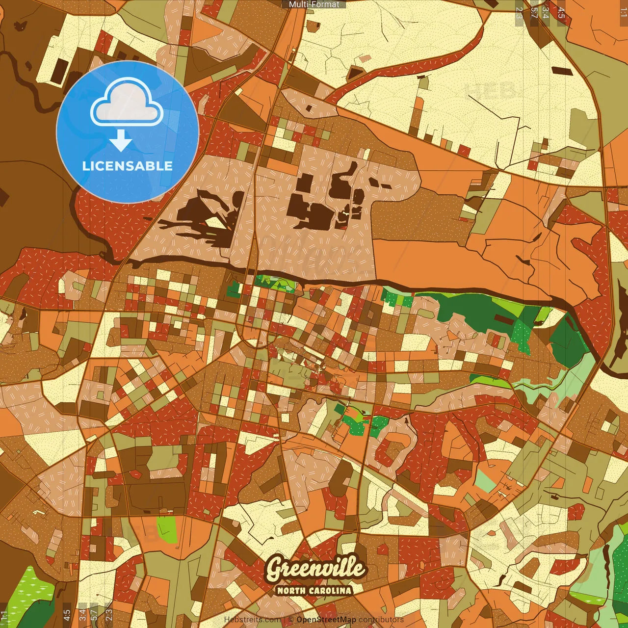 Greenville North Carolina Farmhouse Poster Art Map Template