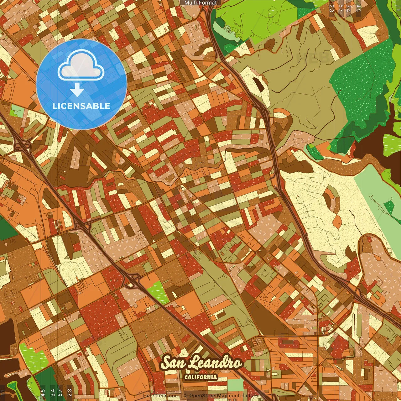 San Leandro California Farmhouse Poster Art Map Template