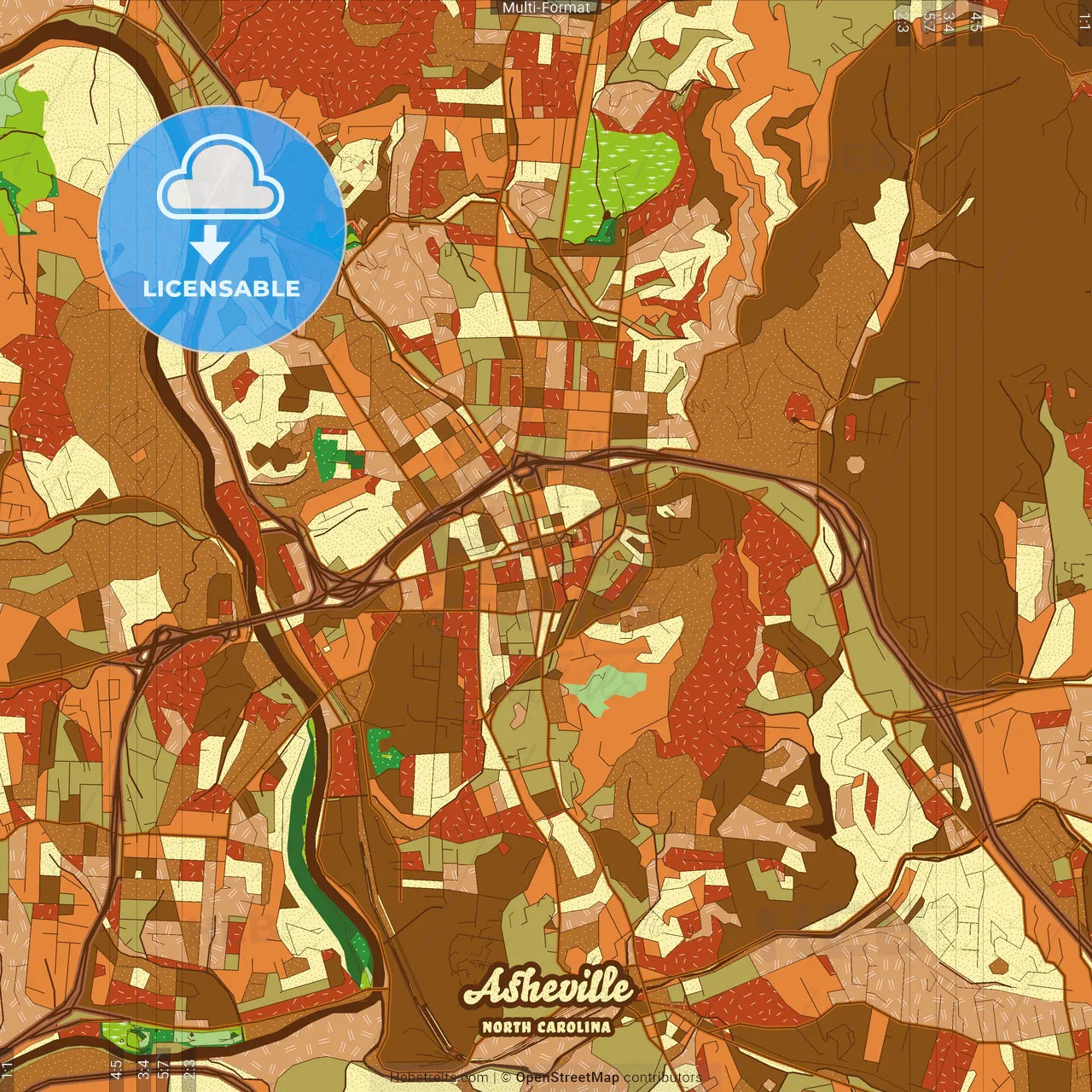 Asheville North Carolina Farmhouse Poster Art Map Template