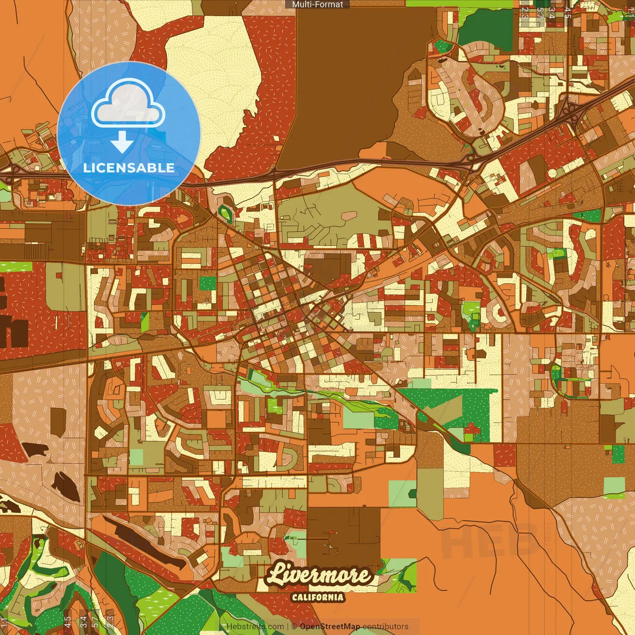 Livermore California Farmhouse Poster Art Map Template