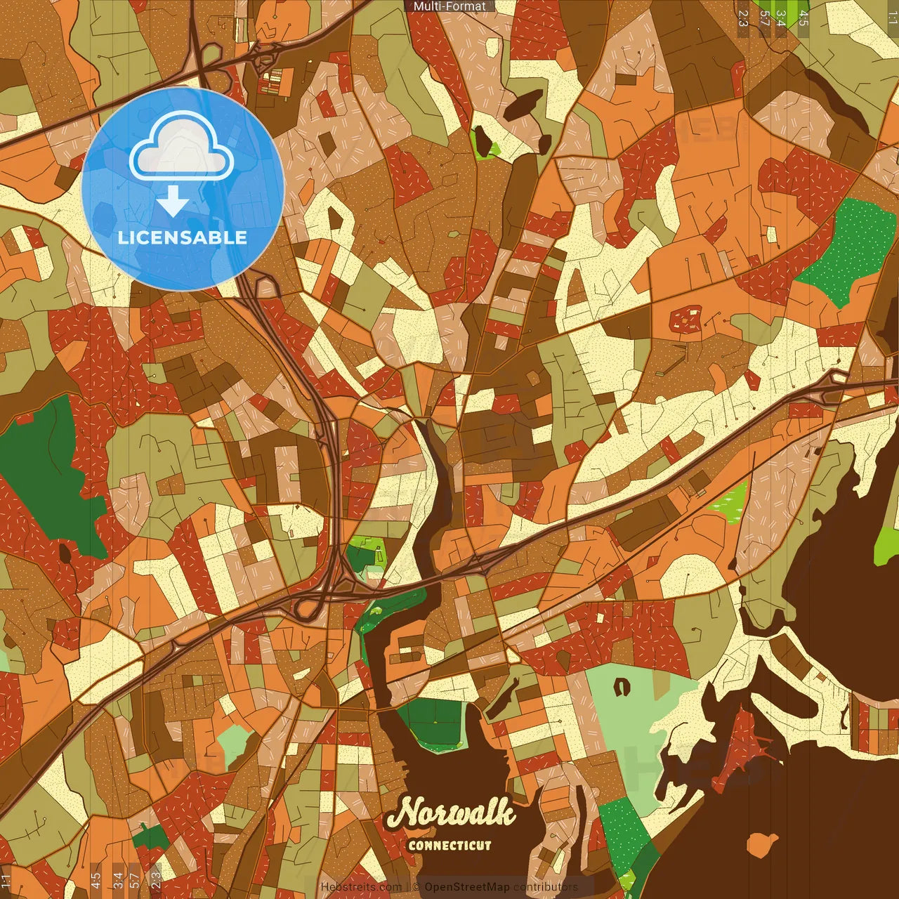 Norwalk Connecticut Farmhouse Poster Art Map Template