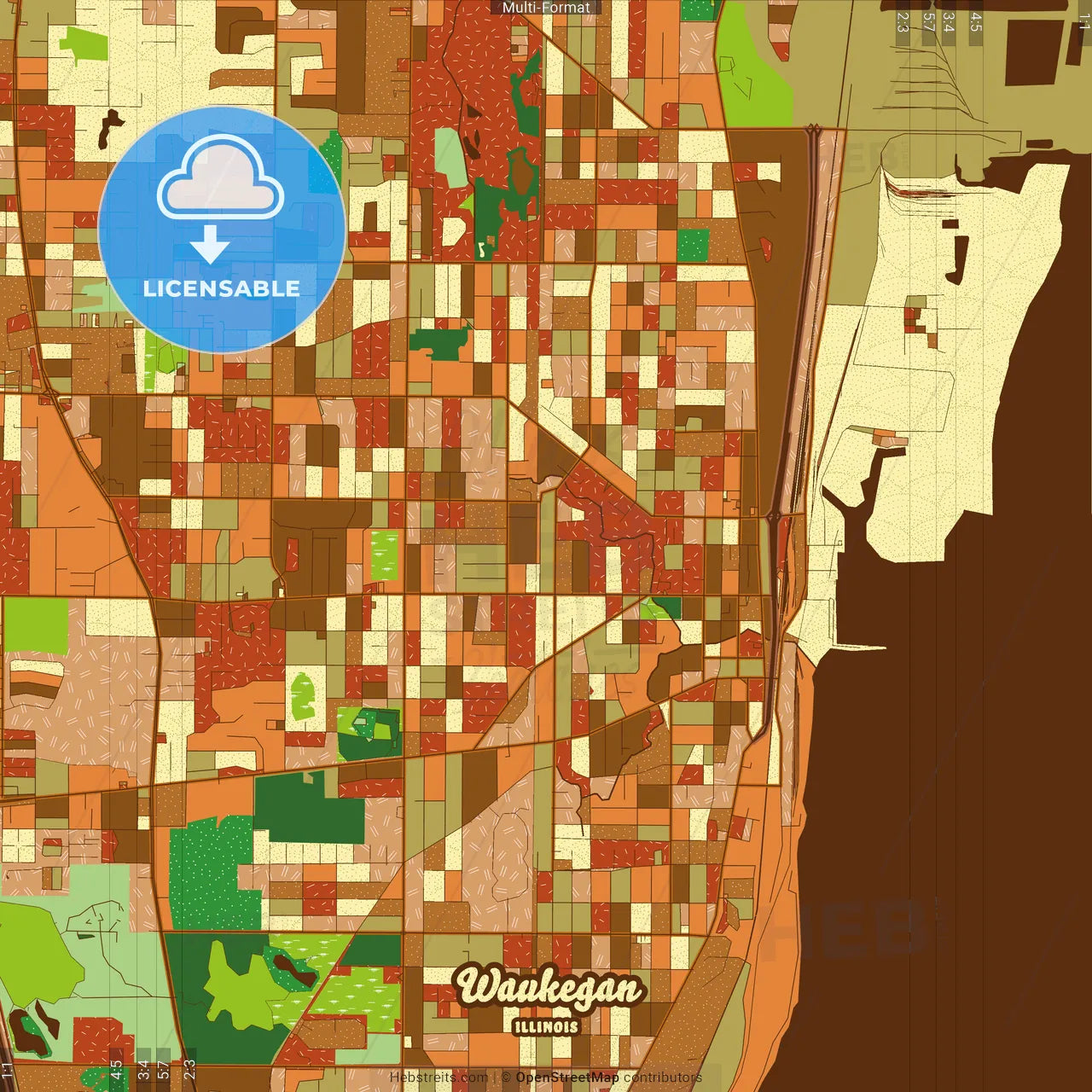 Waukegan Illinois Farmhouse Poster Art Map Template