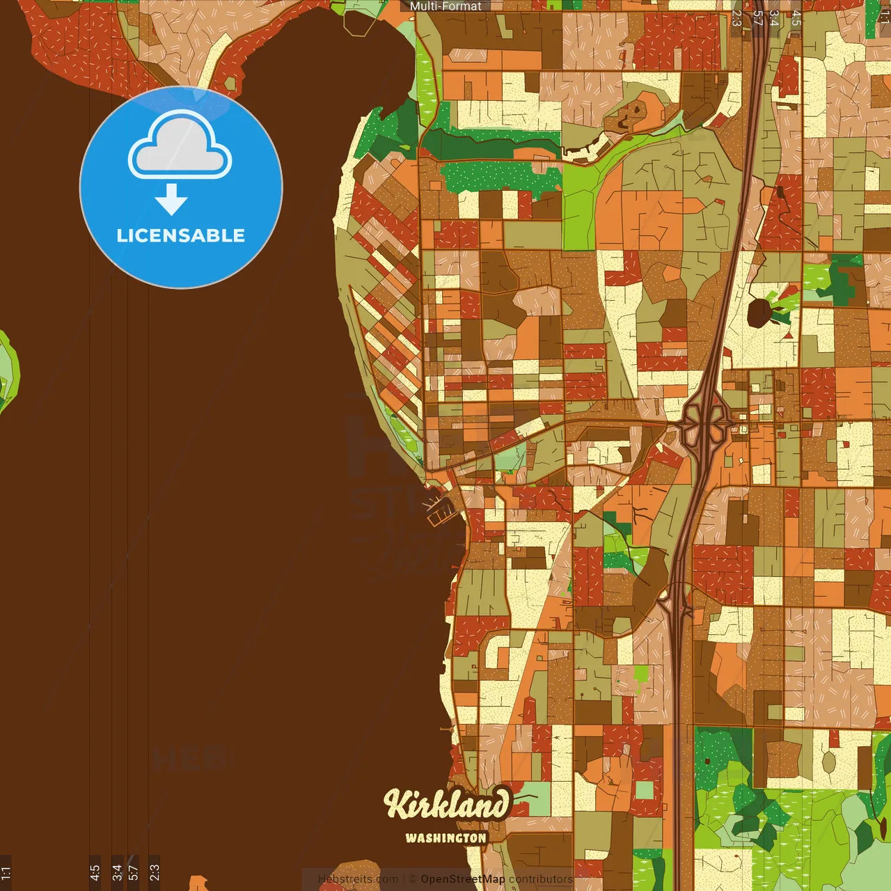 Kirkland Washington Farmhouse Poster Art Map Template