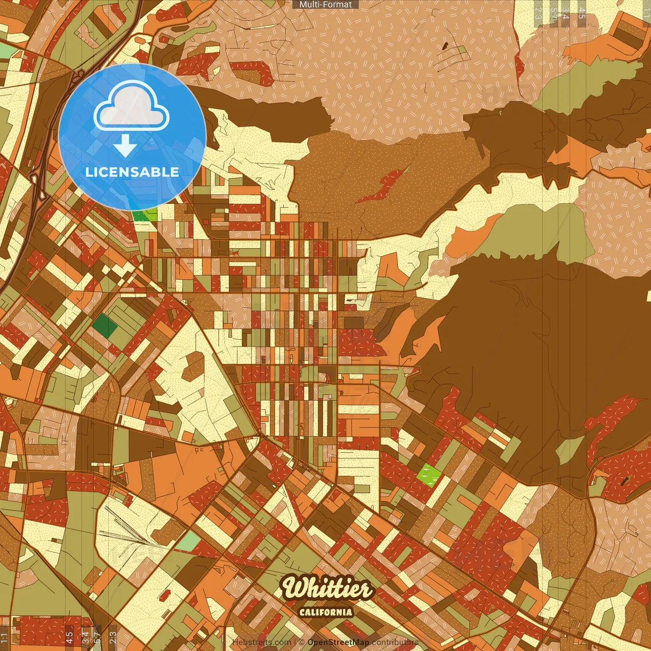 Whittier California Farmhouse Poster Art Map Template