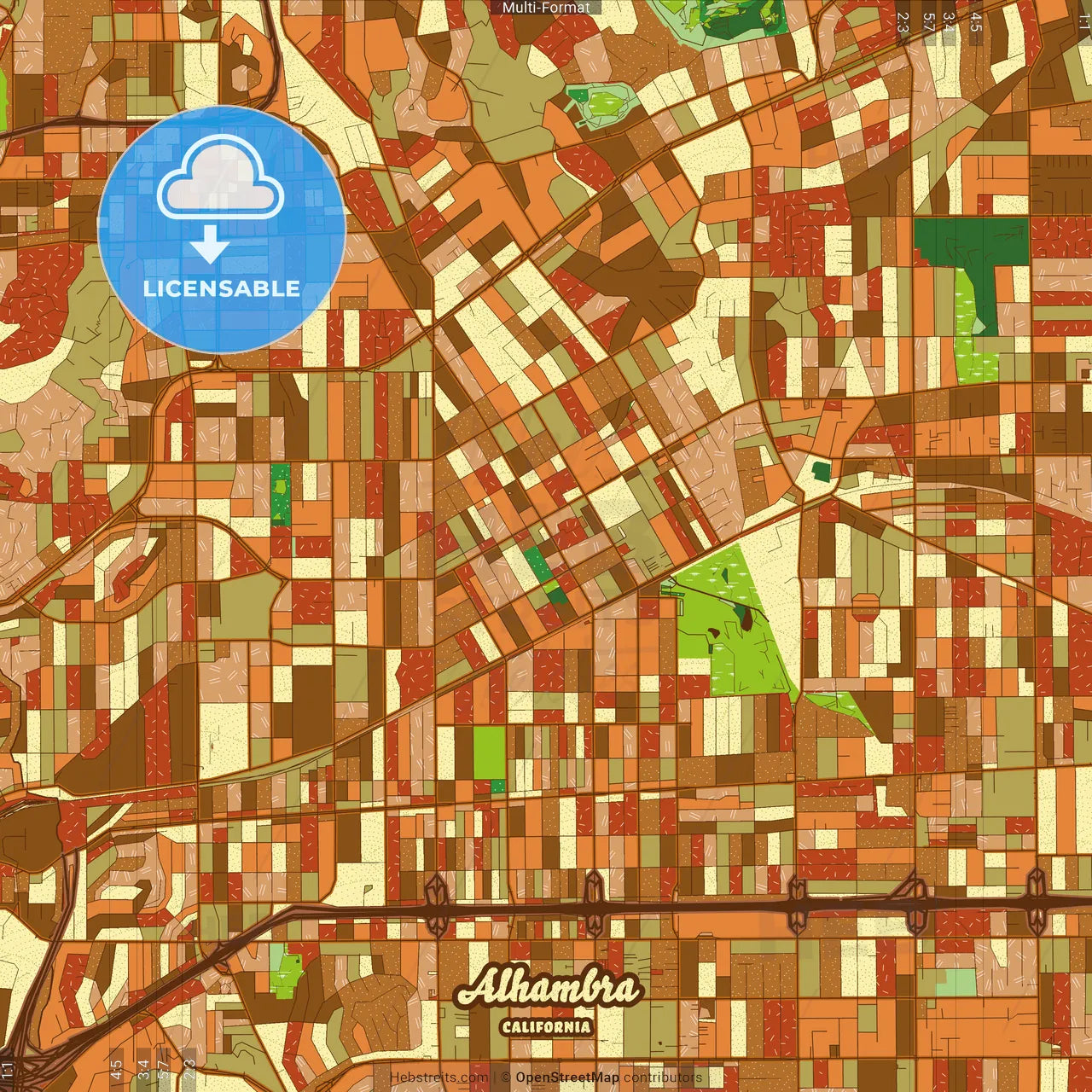 Alhambra California Farmhouse Poster Art Map Template