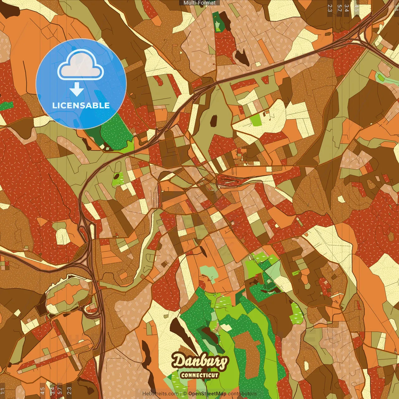 Danbury Connecticut Farmhouse Poster Art Map Template