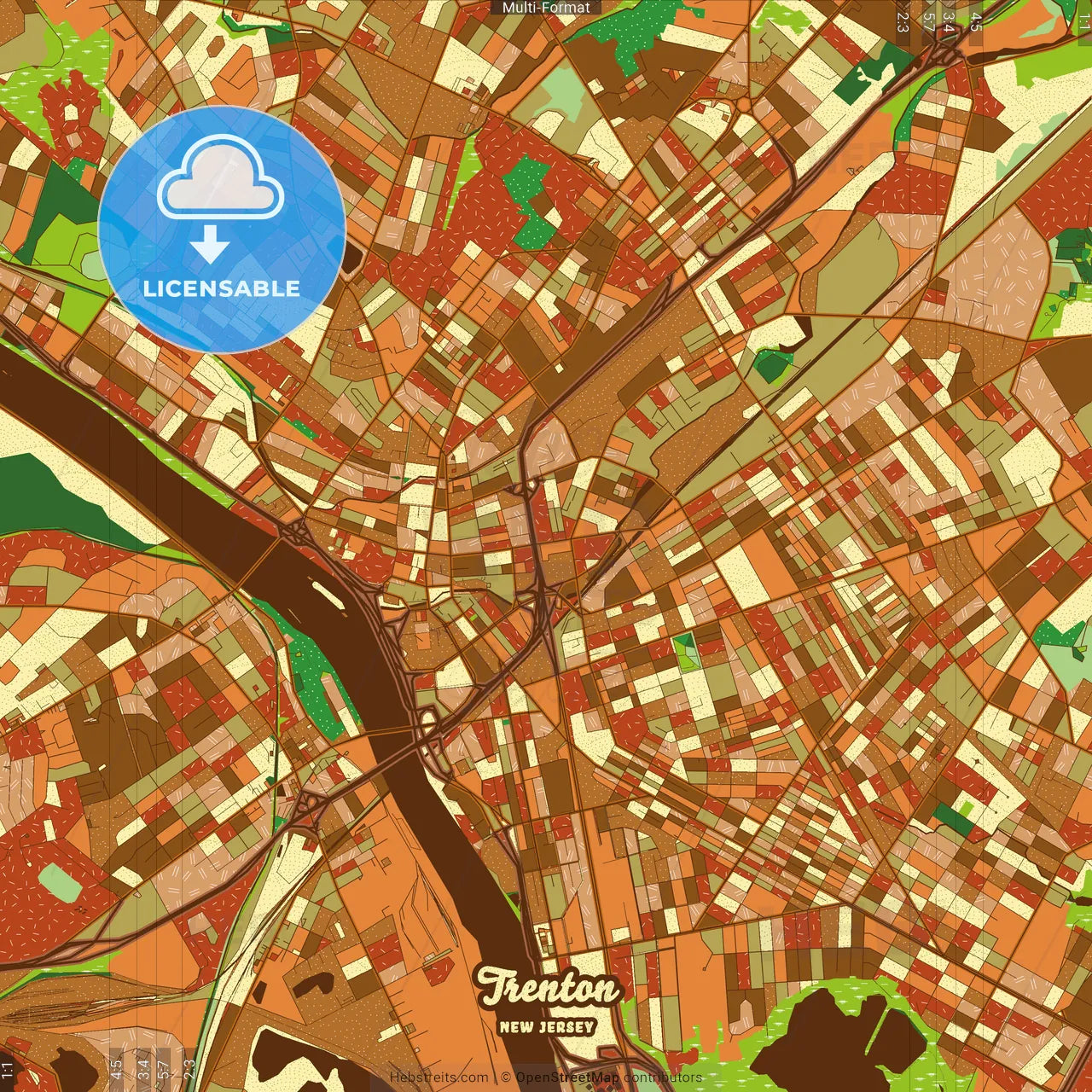 Trenton New Jersey Farmhouse Poster Art Map Template