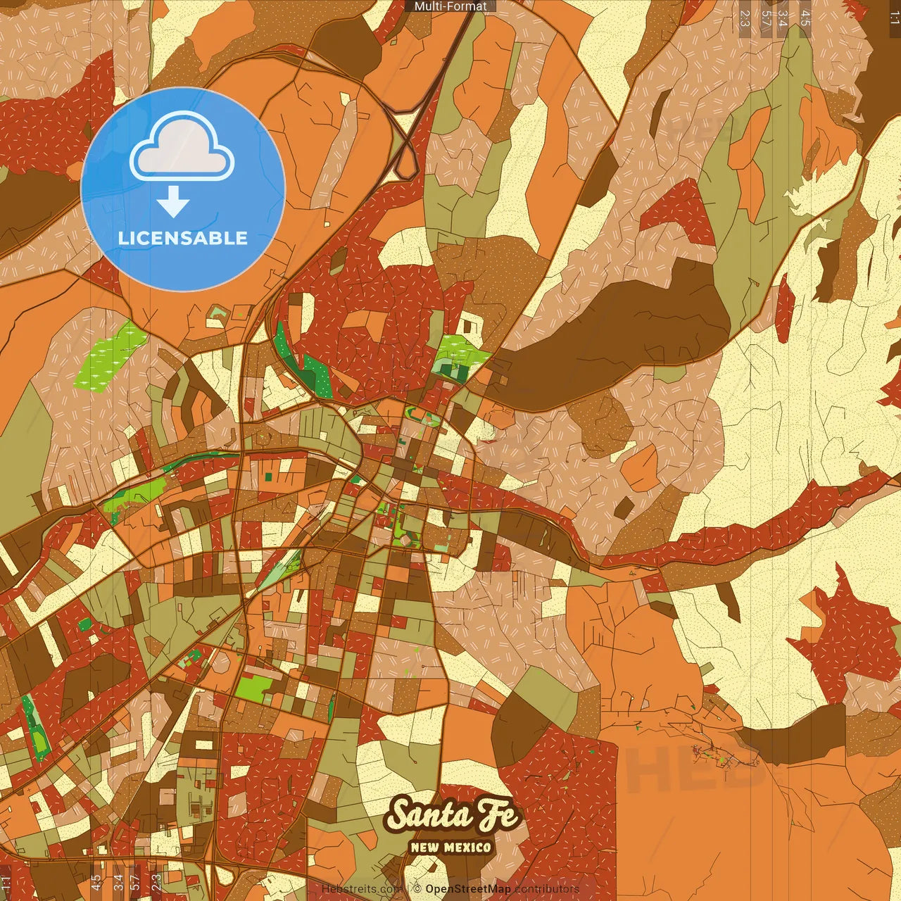 Santa Fe New Mexico Farmhouse Poster Art Map Template