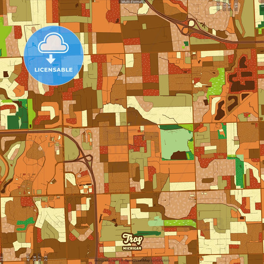 Troy Michigan Farmhouse Poster Art Map Template