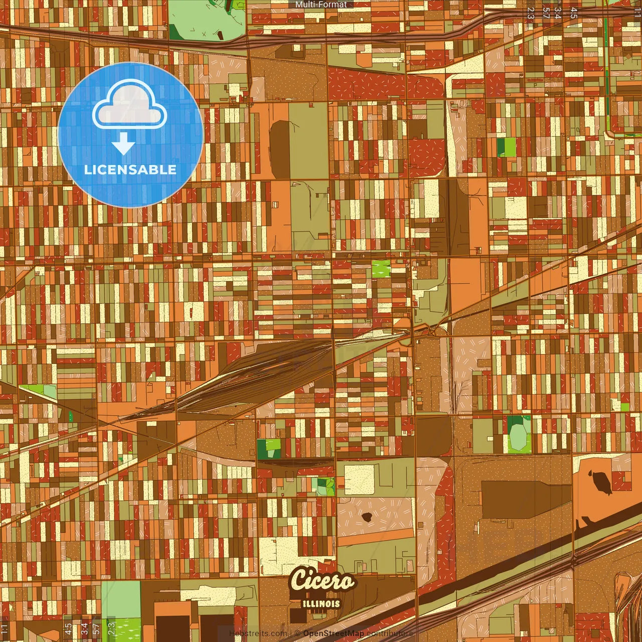 Cicero Illinois Farmhouse Poster Art Map Template