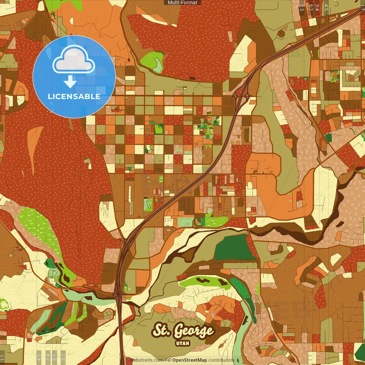 St. George Utah Farmhouse Poster Art Map Template