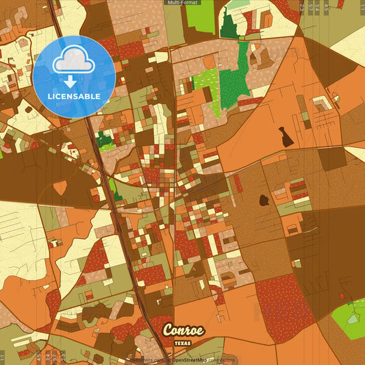 Conroe Texas Farmhouse Poster Art Map Template